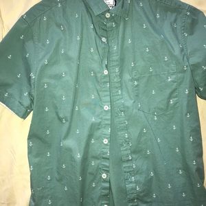 Green Anchor Short Sleeve Button Down
